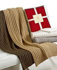 P1120 Lauren Ralph Ivory Blanket 100 Cream Cable Throw Knit Cotton Hollywood