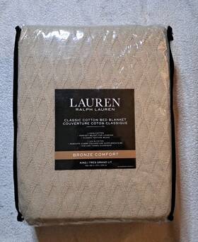 Lauren Ralph 025695739462 - Bronze Comfort Cotton Bed Blanket Taupe Brown King New