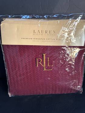 Lauren Ralph 026705360485 Premium Ringspun Cotton Blanket Herringbone Weave King New