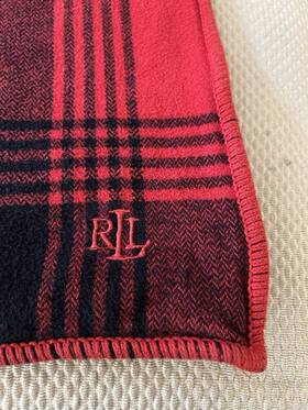 200012853 Lauren Ralph Throw Blanket Plaid Cotton 56x68 Rolled Stitched Border Vgc