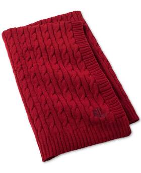 X3010 Lauren Ralph 886087498783 Jamie Cable-knit Throw 50 Inch X 70 Red