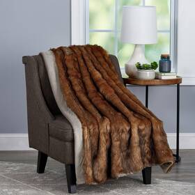 102590mib Lavish Home Faux Fur Xl Brown Throw Blanket Chinchilla Mink Back