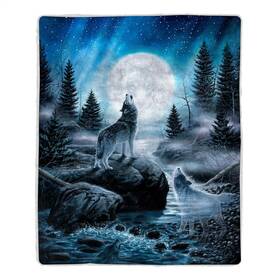 Lavish Home 191344531548 Howling Wolf And Moon Sherpa Throw Blanket Lightweight 50 X 60 Couch Chair