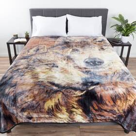 Lavish Home 196220452474 Wolf Blanket 80x92-inch Printed Pair Of Wolves - Plush Thick 8lb Fa