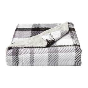 66-throw021 Lavish Home Xl Throw Blanket Long Sherpa Fleece Super Soft Fuzzy Plaid Grays 60 X 70 Inch