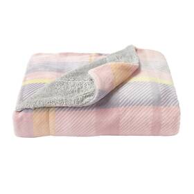 66-throw023 Lavish Home Xl Long Sherpa Fleece Super Soft Fuzzy Throw Blanket Plaid Peach Grays 60 X 70