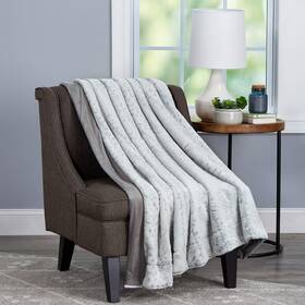 66-throw025 Lavish Home Cloud Grey Rabbit Fur Throw Blanket With Faux Mink Back-luxurious Soft Hypo