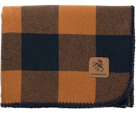 Legendary Whitetails 632187157378 Cabin Wool Throw Blanket Golden Night Plaid Blue Yellow New