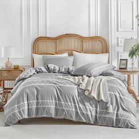 Jf-2106gr01us Lekesky Duvet Cover Queen Size Grey Breathable Comforter 3p