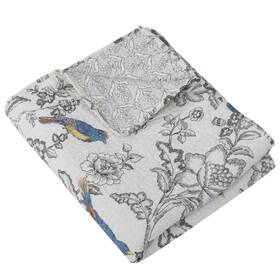 Levtex Home 190945089960 Mockingbird - Quilted Throw 50x60 Inch Grey Toile With Birds And Butterfl