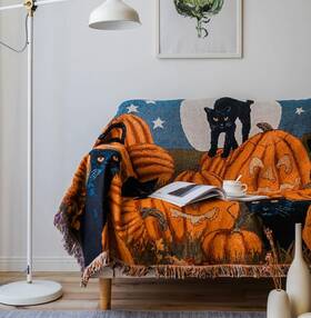 Blanket35431 Leyuyl Vintage Halloween Cat Blanket - Cozy Knit Throw For Sofa Couch Or Bed