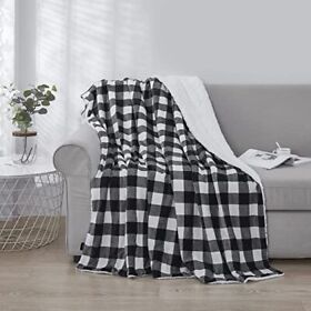 Lfootagraty Soft Sherpa Fleece Plaid Blanket Microfiber Lightweight Plush Reversib