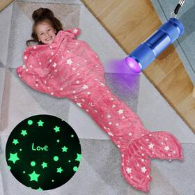 87-5p60-nn0c Liderstar Mermaid Tail Blanket For Girls Glow In The Dark Sleeping Full Pink