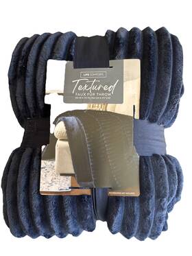 Life Comfort 778267261112 Textured Faux Fur Throw 60 Inch X 70 Navy Blue Blanket - New With Tag