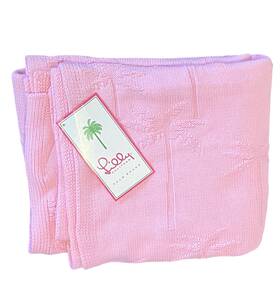 15964 Lilly Pulitzer Palm Beach Cotton Throw Blanket Pink Knit Made In Usa New