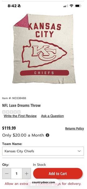 616-2815xl-255 Logo Brands Luxe Dreams Throw Blanket Kansas City Chiefs Nfl 60x80in Polyester