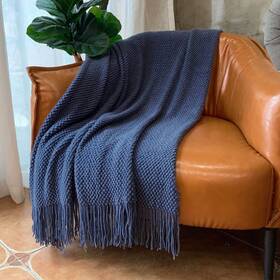 Lomao 603922856788 Knitted Throw Blanket With Tassels Bubble Textured Lightweight Soft Throws Fo