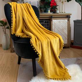 Lomao 730964344703 Flannel Blanket With Pompom Fringe Lightweight Cozy Bed Soft Throw Bl