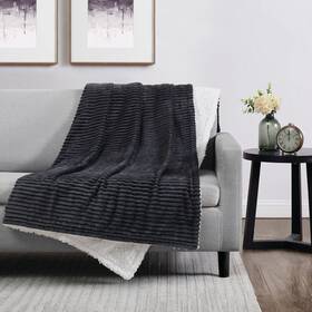 London Fog 783048252418 Corduroy Grey 50x70 Throw Blanket Textured Solid Color Adult Bedding Oeko-
