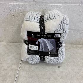 Th2626crbk-9141 London Fog Faux Fur Throw Blanket 50 Inch X60 Plush Warm And Cozy Gray / White