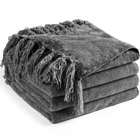 Lgb-c-s01 Long Create Chenille Throw Blanket 50 Inch X60 Soft Cozy Tassel Fringe Boho Sofa Cover Dark Grey
