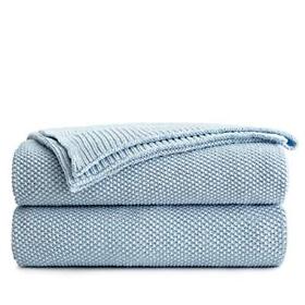 Longhui Bedding 100% Cotton Light Blue Cable Knit Throw Blanket For Couch