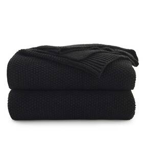 Longhui Bedding 754407515833 Black Cotton Cable Knit Throw Blanket For Couch Sofa Chair Bed Home Decorativ