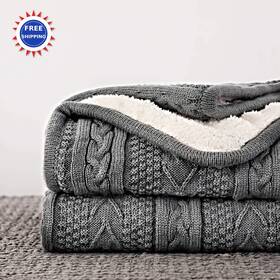 Longhui Bedding 754407516151 Acrylic Cable Knit Sherpa Throw Blanket 63 Inch Thick Soft Big