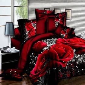 Longji 635546676992 3d Oil Painting Red Rose Queen 4 Piece Duvet Cover 200 X 230 Cm