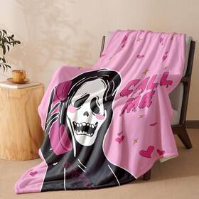 Losusblk-5070gf2 Losivishe Halloween Flannel Throw Blanket Pink Ghost Pattern 50x70 In
