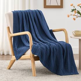 Loves Cabin Cusa25a1cmtd29lt 100% Cotton Muslin Blanket 6 Large Throw 50 Inch X70 Dark Blue