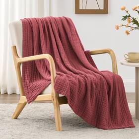 Loves Cabin Cusa25a1cmtd67th 100% Cotton Muslin Blanket 6 Layer Throw 50 Inch X60 Wine Red