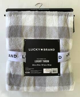 Lucky Brand 639766225638 Plush Throw Blanket 50 Inch X70 Gray White Soft Buffalo Check Plaid Gift
