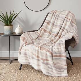 Lucky Brand 646760211661 Teddy Stripe Faux Fur Throw Blanket - Soft Beige 50 Inch X70 Elegant And Over