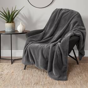 Lucky Brand 646760211739 Solid Rabbit Mink Faux Fur Throw Blanket Grey Plush For Sof