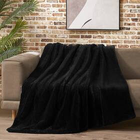 Lbw021923 Lucky Brand Solid Rabbit Mink Faux Fur Throw Blanket Plush For