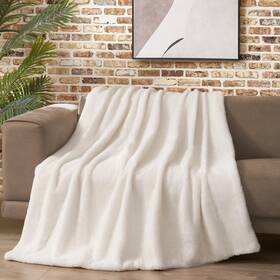 Lbw022609 Lucky Brand Solid Rabbit Mink Faux Fur Throw Blanket Plush For Sofa Or Bed 50x70 White