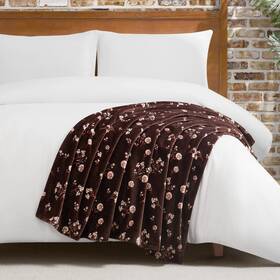 Lbw027959 Lucky Brand Daisy Brown Floral 50 Inch X70 Cozy Plush Blanket - Premium Microfiber Throw For