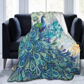 Luckylou 401778829214 Peacock Vintage Botanical Flannel Fleece Blanket Ultra Soft Cozy Warm Throw Ligh