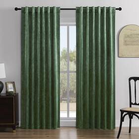 Cl2405cp Lumiloom Green Velvet Curtains 96 Inches 2 Panels 100% Blackout Thermal Insu