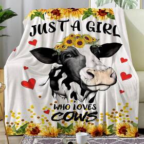 Luncdu 313044268290 Cow Blanket Sunflower Soft Cozy Flannel Throw Just A Girl Who Loves