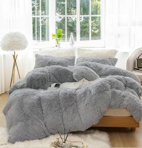 Ly-001 Luoyuan Plush Shaggy Duvet Cover Set 3 Pieces Aesthetic Fluffy Queen Grey