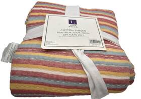 21to10174 Lush D Cor Decor Cotton Throw Blanket 50 Inch X 60 Tracy Stripe Kantha Rust Red Yellow