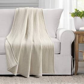 16t006733 Lush Decor Solid Kantha Pick Stitch Cotton Woven 60 Inch X 50 Neutral/off-white