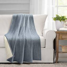 16t006735 Lush Decor Solid Kantha Pick Stitch Cotton Throw Blanket 50 Inch W X 60 L Navy And Off White