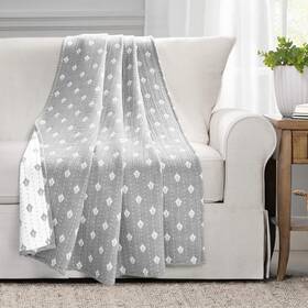 Lush Decor 194938010634 Neutral Hygge Kantha Pick Stitch Yarn Dyed Cotton Jacquard Throw Blanket