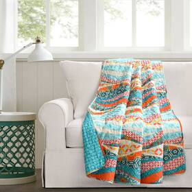Lush Decor 194938030113 Hailey Watercolor Wave Reversible Cotton Throw Blanket 60 Inch X 50 Turquoise
