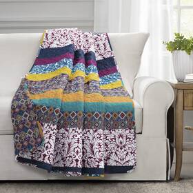 Lush Decor 194938030175 Boho Stripe Throw Blanket 60 Inch X 50 Plum And Yellow