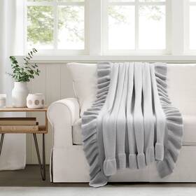 Lush Decor 194938037792 Reyna Soft Knitted Ruffle Throw Blanket 50 Inch W X 60 L Light Gray - Modern F