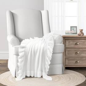 Lush Decor 194938037815 Reyna Soft Knitted Ruffle Baby Blanket 30 Inch W X 40 L White - Lightweight Ru
